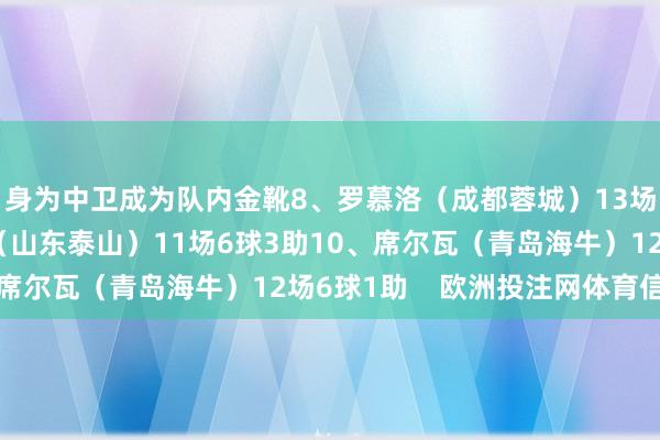 身为中卫成为队内金靴8、罗慕洛（成都蓉城）13场4球2助9、克雷桑（山东泰山）11场6球3助10、席尔瓦（青岛海牛）12场6球1助    欧洲投注网体育信息