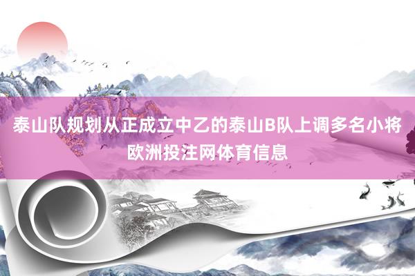 泰山队规划从正成立中乙的泰山B队上调多名小将欧洲投注网体育信息