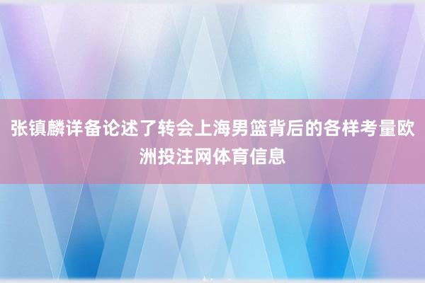 张镇麟详备论述了转会上海男篮背后的各样考量欧洲投注网体育信息