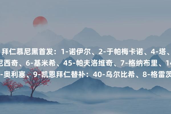 拜仁慕尼黑首发：1-诺伊尔、2-于帕梅卡诺、4-塔、19-戴维斯、44-斯坦尼西奇、6-基米希、45-帕夫洛维奇、7-格纳布里、14-路易斯·迪亚斯、17-奥利塞、9-凯恩拜仁替补：40-乌尔比希、8-格雷茨卡、10-穆西亚拉、11-杰克逊、20-比朔夫、21-伊藤洋辉、22-格雷罗、27-莱默尔、42-伦纳特·卡尔霍芬海姆首发：1-鲍曼、5-卡巴克、21-哈伊达里、25-阿克波古马、34-曹法尔、6-普勒梅尔、7-阿夫杜拉胡、22-普拉斯、27-克拉马里奇、11-阿斯拉尼、29-巴祖马纳·图雷霍芬海姆替补：37-卢卡·菲利普、15-金德里、45-凯尔文·弗里斯、10-达马尔、48-卢卡·杜里奇、49-瓦伦丁・拉西希、9-贝波、33-莫尔斯特德【赛前信息】    体育集锦