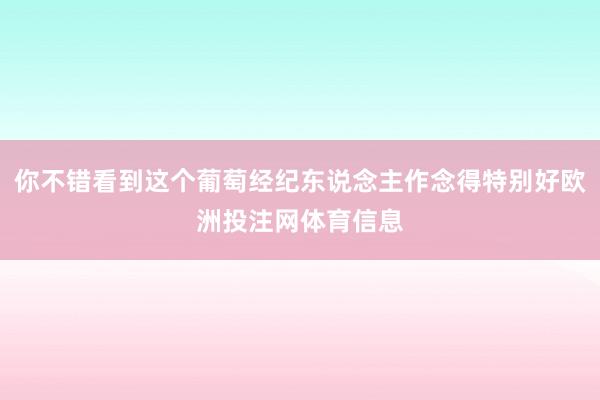 你不错看到这个葡萄经纪东说念主作念得特别好欧洲投注网体育信息
